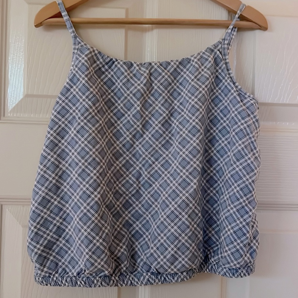 Abercrombie kids: blue and white plaid crop top. Size 9/10.